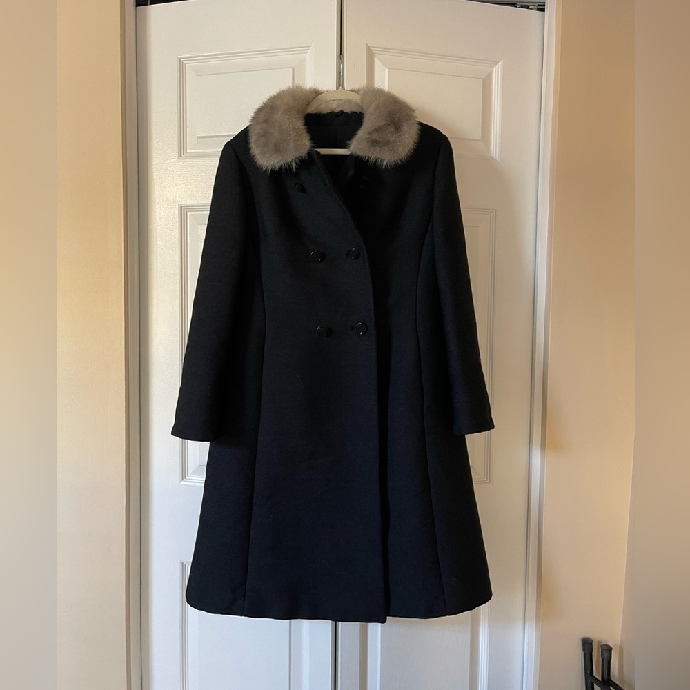 Vintage Wool Coat with Rare Grey Mink Fur Collar